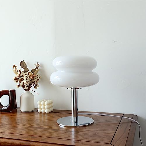 Tnfeeon Nachttischlampe, Praktische Tischlampe aus Glas, Eierkuchenform, Niedlich für Mädchen für Zuhause (Weiß) von Tnfeeon