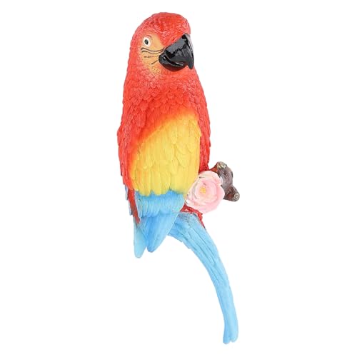 Tnfeeon Papageien Statue Tiki Bar Dekoration Papageienverzierung Halbgesicht Vogel Figur Harz Skulptur für Baumwand Wohnzimmer Balkon Garten (Rot) von Tnfeeon