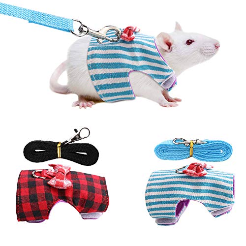 Pet Rabbit Traktionsseil, Pet Small Animal Bunny Hamster Geschirr Brustgurt Rotes Gitter + Blaue Streifen 2 Stück(S) von Tnfeeon