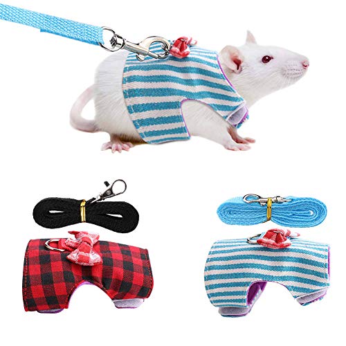 Pet Rabbit Traktionsseil, Pet Small Animal Bunny Hamster Geschirr Brustgurt Rotes Gitter + Blaue Streifen 2 Stück(XS) von Tnfeeon