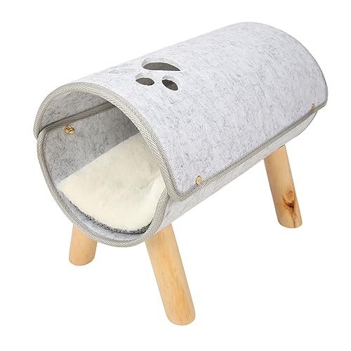Tnfeeon Plüschkissen Katzen -Tunnelbett mit Robustem Design Haltbarer Material Bequemer Versteck für Sichere Schlaffläche für Innenkatzen Erhöhter Tunnelbett Kiefern Holz Grau 43x36x25 cm von Tnfeeon