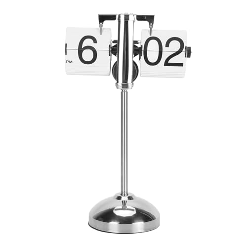 Tnfeeon Retro-Digital-Flip-Down-Uhr, Digitale Flip-Uhr, 304 Edelstahl, Teleskop-Zugstange, Mechanisch, Automatisches Umblättern, Tischuhr (White) von Tnfeeon