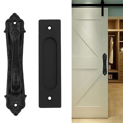 Tnfeeon Schieberie -Scheunentürgriff 12 "schweres Doppelseitiges Design Schwarzer Schlitzspülhalterung mit Flacher Rückenplatte für Türen Balkone Scheunen Kleiderschränke von Tnfeeon