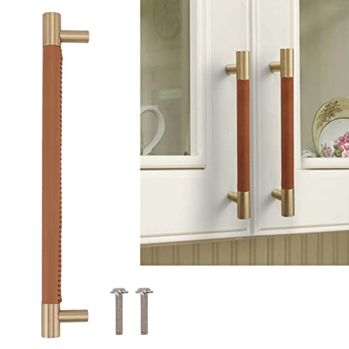 Tnfeeon Schranktür Griff Leichte Luxus Leder Messing Schrank Bar Ziehen Sie Home Kleiderschrank Schubladen Messing Leder Schrank Leichte Luxus (Hellbraun) von Tnfeeon