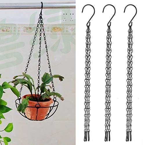 Tnfeeon Schwarzes Eisenhängekette Set für Garten Pflanzer Blumenkorb 3 Stcs, Hält Bis zu 14 Kg, S-Formhaken, Passt Blumentopf, Vogelkäfig, Topfpflanzen von Tnfeeon