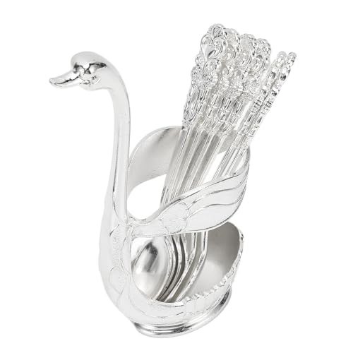 Tnfeeon Swan Basishalter Dessert Löffel Set Elegant Silber Kaffeelöffel Organizer für Home Kitchen Dekoration von Tnfeeon
