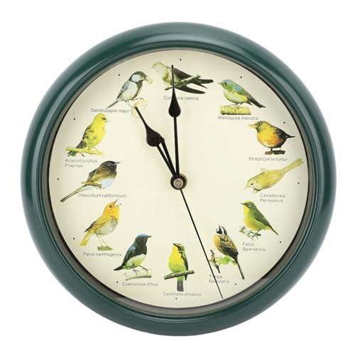 Wanduhr, Vogelgesang-Uhr, Original, mit 12 Einheimischen Singvögeln, Ruhezeit bei Nacht, Original-Naturaufnahmen, Heimdekoration, Dekorative Uhr, Nicht Tickend (Green) von Tnfeeon