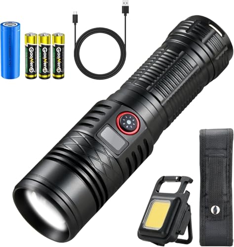 Tnibition Taschenlampe Led Aufladbar 600000 Lumen, Extrem Hell Taschenlampe USB Aufladbar Taktische Taschenlampen mit 5 Lichtmodi, IP67 Wasserdichte Flashlight Torch für Camping Wandern Notfälle von Tnibition