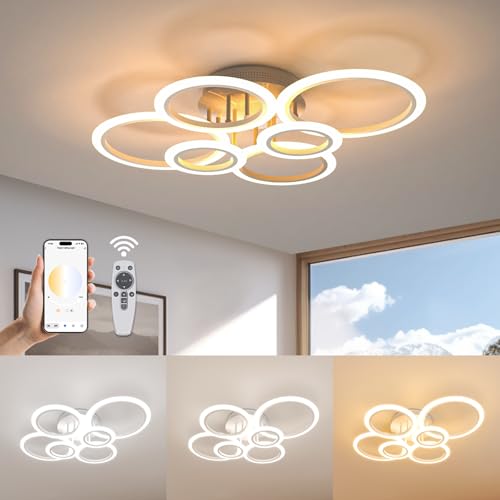 Tnight LED Deckenlampe Modern,6 Ringe 72W 80cm Deckenleuchte Wohnzimmer mit Fernbedienung Smart App Farbwechsel 2700-7000K Helligkeit Einstellbar,Wohnzimmerlampe Schlafzimmerlampe Küche Tnight LED Deckenlampe Modern,6 Ringe 72W 80cm Deckenleuchte Wohnzimmer mit Fernbedienung Smart App Farbwechsel 2700-7000K Helligkeit Einstellbar,Wohnzimmerlampe Schlafzimmerlampe Küche von Tnight