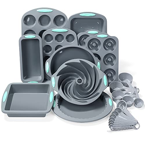 To Encounter 27 in 1 Backset – 10 Silikon-Backformen, Kuchenformen, Backblech, Donut-Pfanne, Muffinform Mit Messbechern Und Löffeln von To encounter