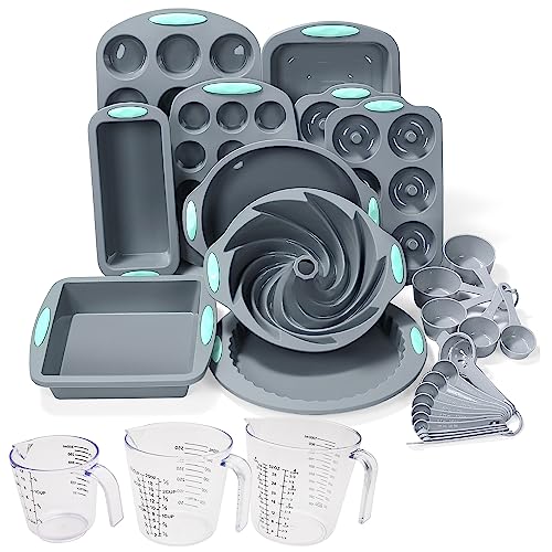 To encounter 30 in 1 Silicone Baking Set - 10 Silicone Baking Cake Pan, Silicone Cake Molds, Baking Sheet, Donut Pan, Silicone Muffin Pan with Measuring Cups and Spoons Set von To encounter