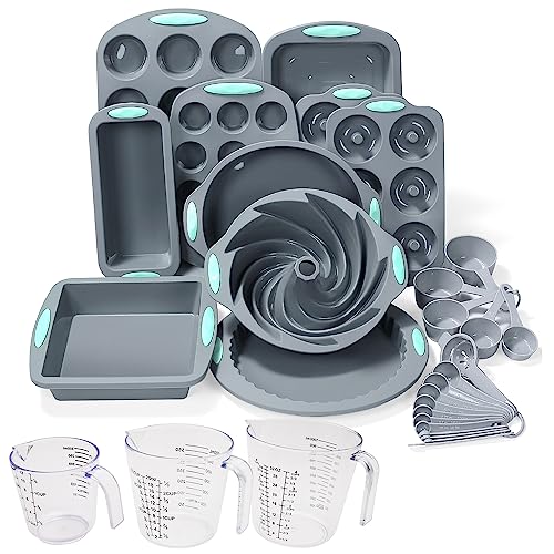 To encounter 30 in 1 Silikon Backset - 10 Silikon Backformen, Kuchenformen, Backblech, Donutform, Muffinform mit Messbechern und Löffeln von To encounter