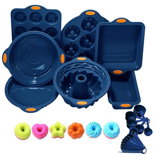 To encounter 31 Pieces Silicone Baking Pans Set, Nonstick Bakeware Sets, BPA Free Silicone Molds, with Metal Reinforced Frame More Strength, Navy Blue von To encounter