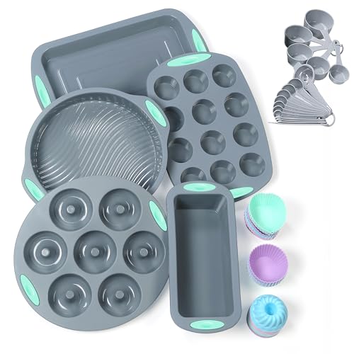 To encounter 41 Pieces Silicone Baking Pan Set, Silicone Cake Molds, Baking Sheet, Donut Pan, Silicone Muffin Pan with 36 Pack Silicone Baking Cups, Dishwasher Safe von To encounter