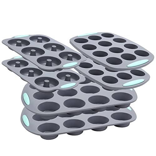 To encounter 6 in 1 Silicone Baking Cups, Silicone Muffin Pan, Mini and Regular 12 Cups Muffin Tin, Nonstick 6-Cavity Donut Pan, BPA Free Silicone Molds von To encounter