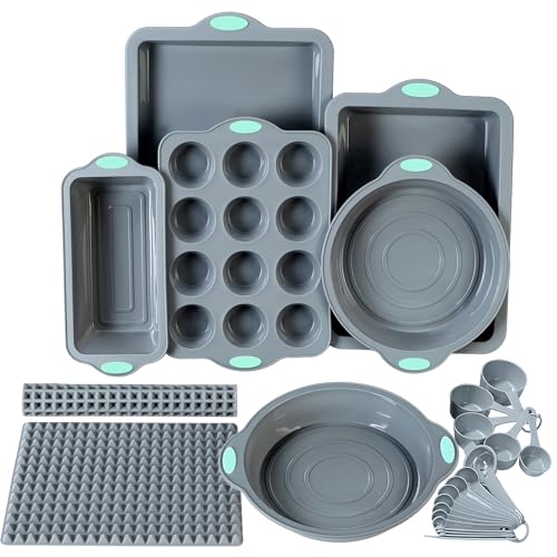 To encounter 8 in 1 Silikon Backset - 6 Silikonformen - 2 Silikon Backmatten, Antihaft Keksform, Kuchen Muffin Backform mit Metallverstärktem Rahmen für Mehr Stabilität, Hellgrau von To encounter