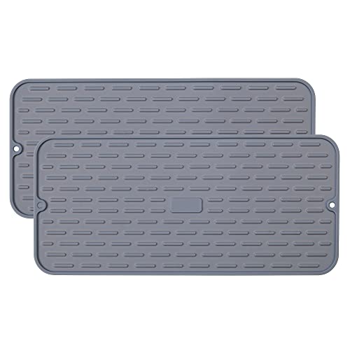 To encounter Silikon-Trockenmatte - 44,5 x 20,5cm(17,5" x 8") - 2er Set Flexible Stieltrockenmatte, Hitzebeständiger Silikonuntersetzer, Abtropfmatte für Geschirr, Spülenmatte von To encounter
