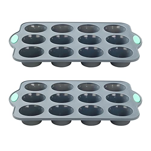 To encounter Silicone Muffin Pan, 2 Pack 12-Cup, Nonstick Baking Cups, BPA Free Cupcake Pan with Metal Reinforced Frame More Strength von To encounter