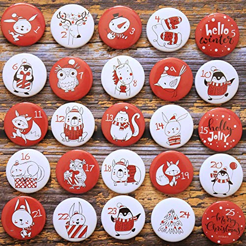 ToBeIT Adventskalender Zahlen Buttons Nummer 1-25 zum Weihnachtskalender selber basteln für Jutesäckchen, Anstecker Nadeln (rot) von ToBeIT