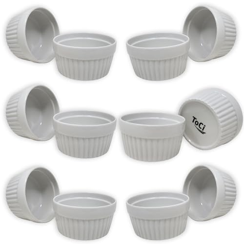 ToCi 12 x Soufflé Förmchen Ø 9 cm - Creme Brulee Schälchen | Ofenfeste Keramik Förmchen je 185 ml | Dessertschale Pastetenförmchen für Ragout Fin Schoko-Souffle von ToCi