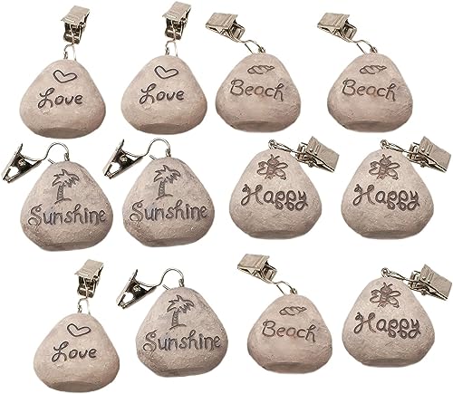 ToCi 12 x Tischtuchbommeln Set – Tischdeckenbeschwerer & Gewichte mit Clip – Tischdeckenhalter/Vorhangbeschwerer im Beach-Look – Polystone Clips für Decke, Duschvorhang & Vorhang von ToCi