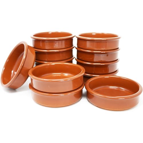 ToCi 12er-Set Tapas-Schalen Braun Auflaufform | 175 ml Cazuela Schale | Ton-Dessertschalen Schälchen Mediterran Ø 11,5 cm | Traditionelle Tonware aus Spanien von ToCi