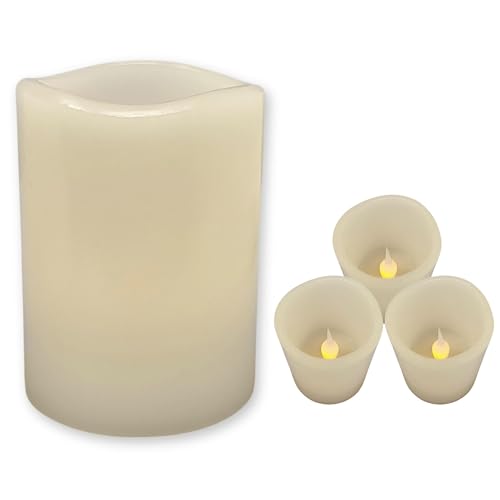 ToCi 4 x LED Kerzen Creme Ø 5 x 7 cm – Flammenlose Echtwachskerzen mit flackerndem Licht & Timer - LED-Stumpenkerzen mit An-/Ausschalter - Batteriebetriebene Dekokerzen für Advent & Zuhause von ToCi
