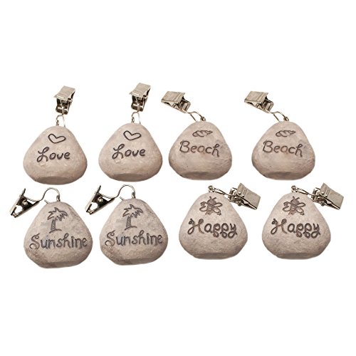 ToCi 8 x Tischtuchbommeln Set – Tischdeckenbeschwerer & Gewichte mit Clip – Tischdeckenhalter/Vorhangbeschwerer im Beach-Look – Polystone Clips für Decke, Duschvorhang & Vorhang von ToCi