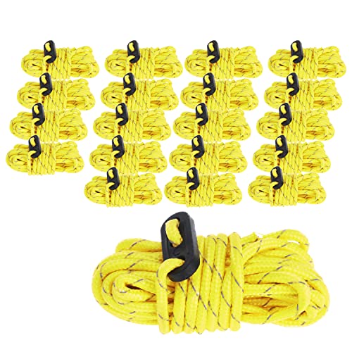 ToCi 20 x Abspannseil reflektierend – 3,8 m Zeltleine mit Dreilochspanner - 4 mm Spannleine, Zeltseil & Spannschnur für Camping, Zelt & Markise - Verstellbare Zeltschnur mit Reflexfaser von ToCi