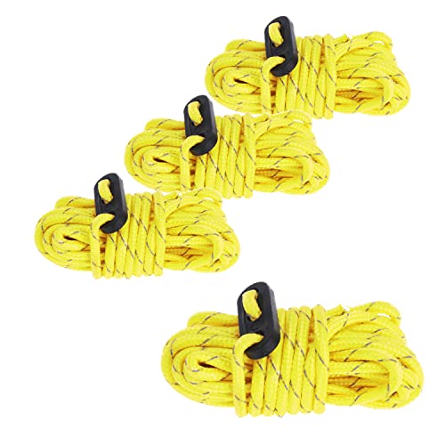 ToCi 4 x Abspannseil reflektierend – 3,8 m Zeltleine mit Dreilochspanner - 4 mm Spannleine, Zeltseil & Spannschnur für Camping, Zelt & Markise - Verstellbare Zeltschnur mit Reflexfaser von ToCi