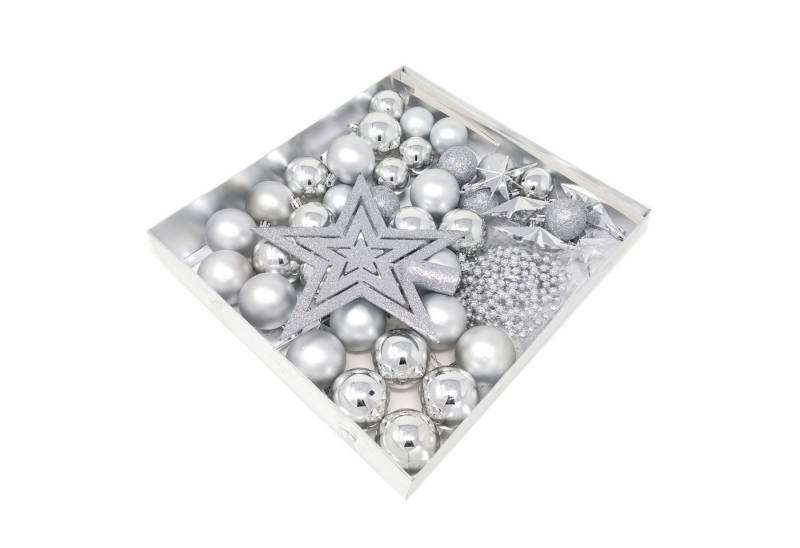 ToCi Christbaumschmuck 45 tlg. Set Weihnachtskugeln Silber Christbaumkugeln Baumschmuck von ToCi