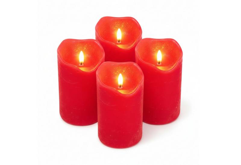 ToCi LED-Kerze LED Echtwachs Kerzen Set Timer schwarzer Docht Rot Ø7,5x10cm 4 Stk. von ToCi