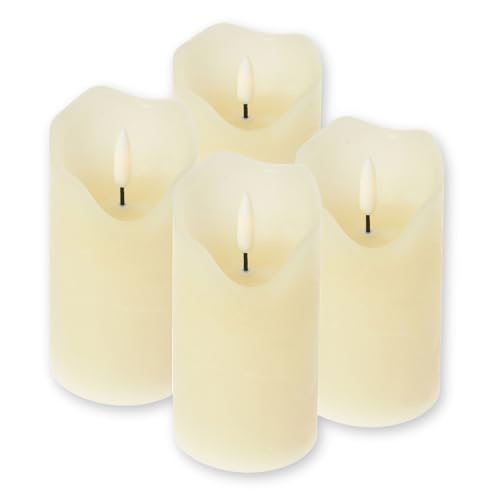 ToCi 4 x LED Kerzen Creme Ø 7,5 x 10 cm – Flammenlose Echtwachskerzen mit Timer & schwarzem Docht - LED-Stumpenkerzen für Advent, Grablicht & Tischdeko - Batteriebetrieben von ToCi