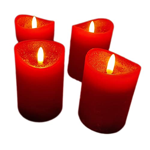 ToCi 4 x LED Kerzen Rot Ø 7,5 x 10 cm – Flammenlose Echtwachskerzen mit Timer & schwarzem Docht - LED-Stumpenkerzen für Advent, Grablicht & Tischdeko - Batteriebetrieben von ToCi