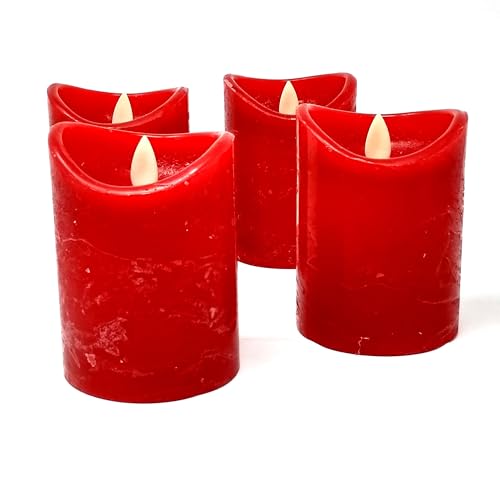 ToCi 4 x LED Kerzen Rot 7,5 x 15 cm – Echtwachskerzen flammenlos mit beweglicher Flamme & Timer - Stumpenkerzen mit LED-Licht für Advent, Deko, Grablicht, Innenbereich von ToCi