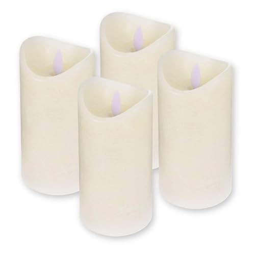ToCi 4 x LED Kerzen Creme Ø 7,5 x 15 cm – Flammenlose Echtwachskerzen mit Timer & schwarzem Docht - LED-Stumpenkerzen für Advent, Grablicht & Tischdeko - Batteriebetrieben von ToCi
