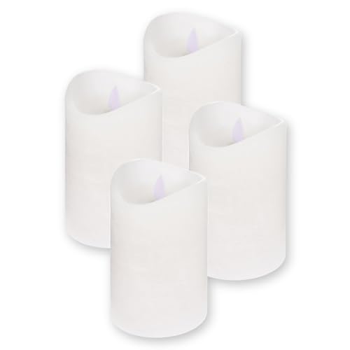 ToCi 4 x LED Kerzen Weiß Ø 7,5 x 15 cm – Echtwachskerzen flammenlos mit beweglicher Flamme & Timer - Stumpenkerzen mit LED-Licht für Advent, Deko, Grablicht, Innenbereich von ToCi