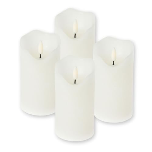 ToCi 4 x LED Kerzen Weiß Ø 7,5 x 10 cm – Flammenlose Echtwachskerzen mit Timer & schwarzem Docht - LED-Stumpenkerzen für Advent, Grablicht & Tischdeko - Batteriebetrieben von ToCi