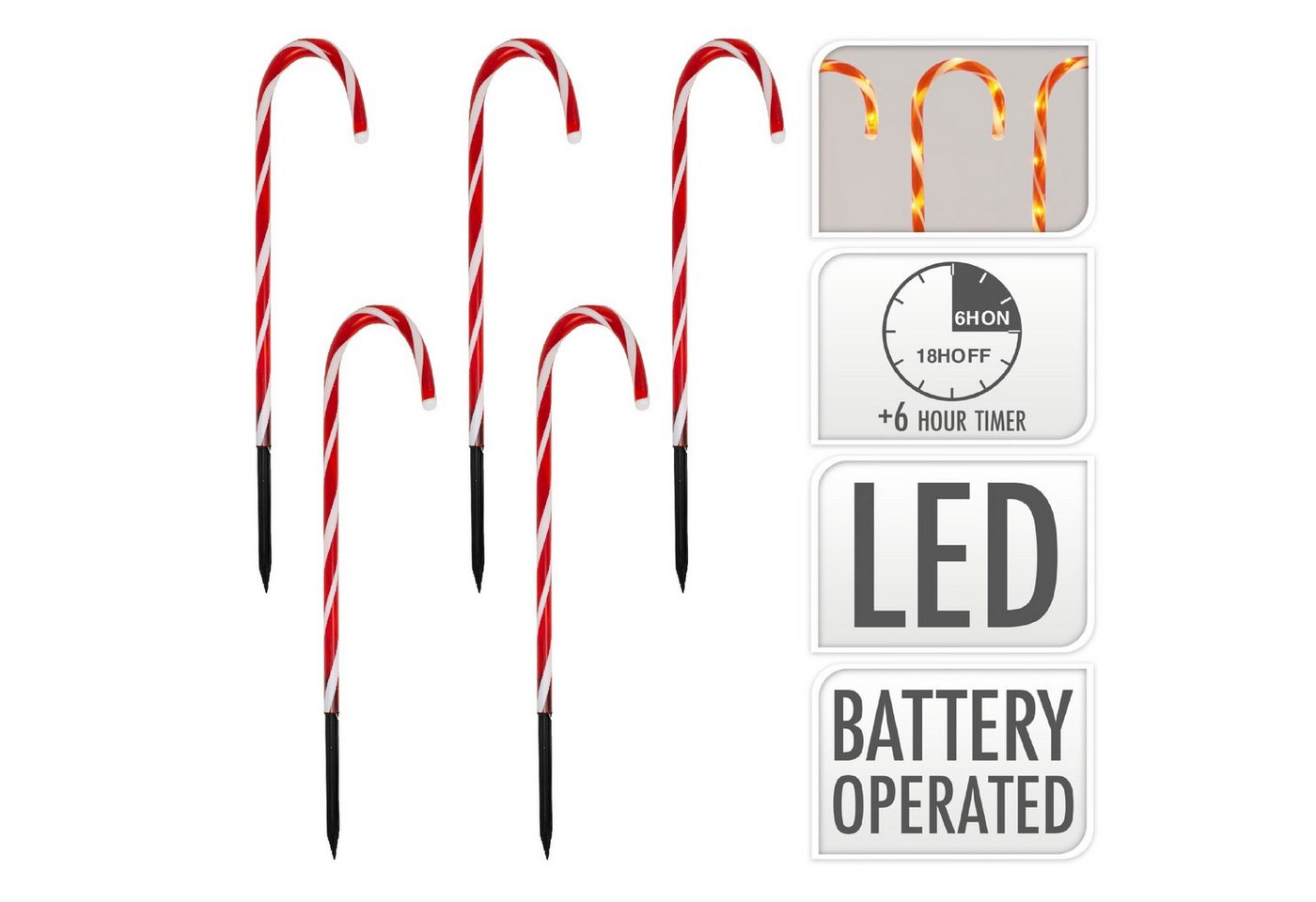 ToCi LED-Lichterkette Gartenstecker LED Zuckerstangen Weihnachts Deko Timer Batterie Außen von ToCi