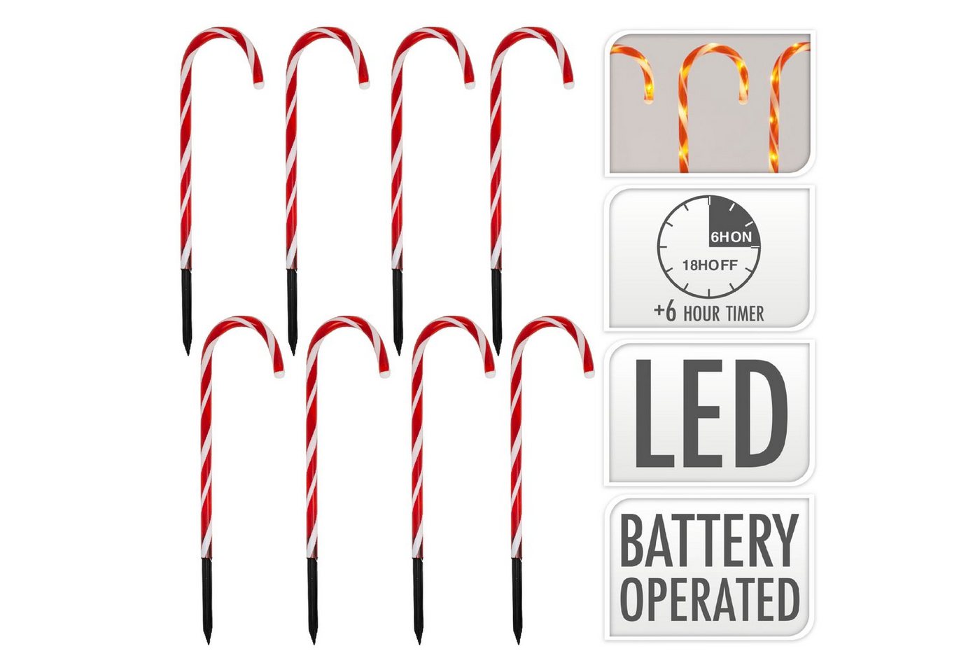 ToCi LED-Lichterkette Gartenstecker LED Zuckerstangen Weihnachts Deko Timer Batterie Außen von ToCi