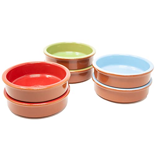 ToCi 6er-Set Tapas-Schalen Bunt Auflaufform | 175 ml Cazuela Schale | Ton-Dessertschalen Schälchen Mediterran Ø 11,5 cm | Traditionelle Tonware aus Spanien von ToCi