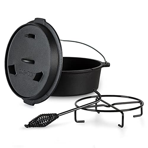 ToCis Big BBQ Dutch Oven Set Guernsey | fertig eingebrannter 9qt Gusseisen Topf | 9.0 Liter Feuertopf | Dutch Oven Zubehör inklusive Deckelheber und Topfständer | Raketenofen Outdoor ohne Füße von ToCis Big BBQ