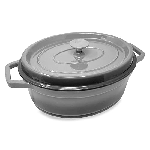 ToCis Big BBQ Bräter mit Deckel backofengeeignet | Gusseisen Topf eimailliert 33cm | Schmortopf 5.5 Liter Fassungsvermögen | Bräter Induktion geeignet | Kasserolle | Bratentopf in Farbe: grau von ToCis Big BBQ