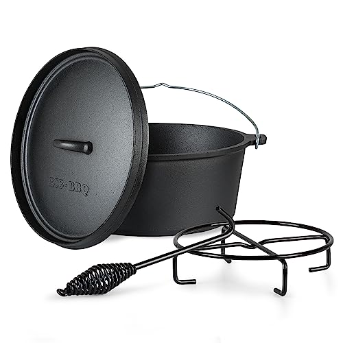 ToCis Big BBQ Dutch Oven Set Galloway | fertig eingebrannter 9qt Gusseisen Topf | 7.2 Liter Feuertopf | Dutch Oven Zubehör inklusive Deckelheber und Topfständer | Raketenofen Outdoor ohne Füße von ToCis Big BBQ