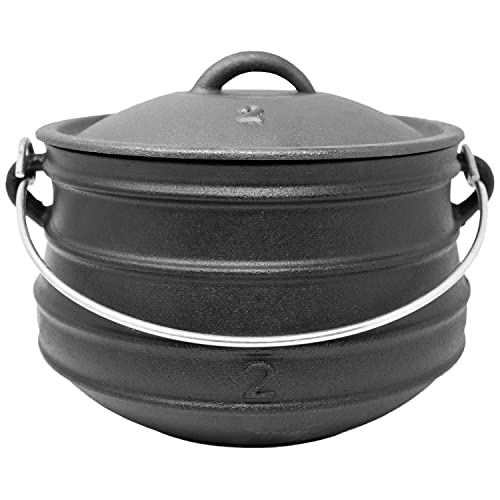 ToCis Big BBQ Feuertopf Beefalo | fertig eingebrannter Gusseisen Topf | Dutch Oven 6 Liter | südafikanischer Schmortopf Platpotjie #2 | Grilltopf inklusive Deckel | Raketenofen Outdoor ohne Füße von ToCis Big BBQ