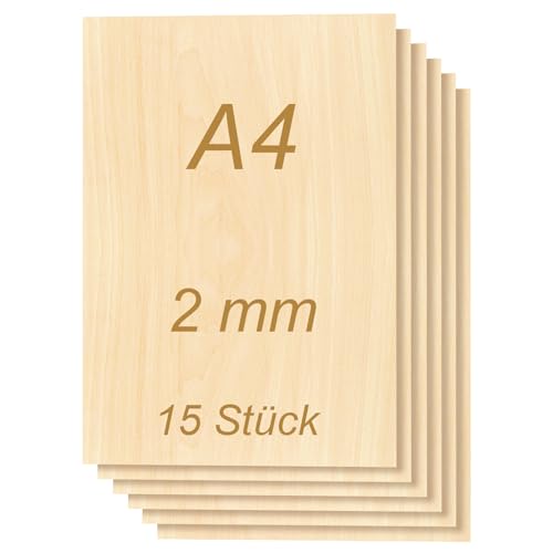 Tocome 2mm A4 Linde Sperrholzplatte 297 x 210 x 2mm Sperrholz Laserfähig 2mm Laser Holz Lindensperrholz (15 Stück) von ToCome