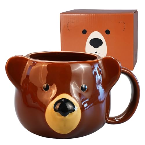 ToCooTo Bären-Tasse, 400 ml, Keramik-Kaffeetasse, 3D-Porzellan, Teetasse für Damen und Herren, Kawaii-Bär-Geschenke für Weihnachten, Einweihungsfeier, Geburtstag, Braun von ToCooTo