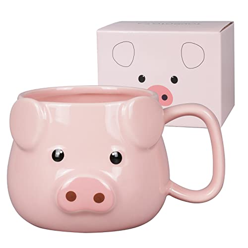 ToCooTo Schweine-Kaffeetasse, 400 ml, Keramik, Neuheit, Kaffeetasse, 3D-Porzellan, Teetasse für Frauen, Weihnachten, Einweihungsfeier, Urlaub, Geburtstag, Lehrer und beste Freundin, rosa von ToCooTo