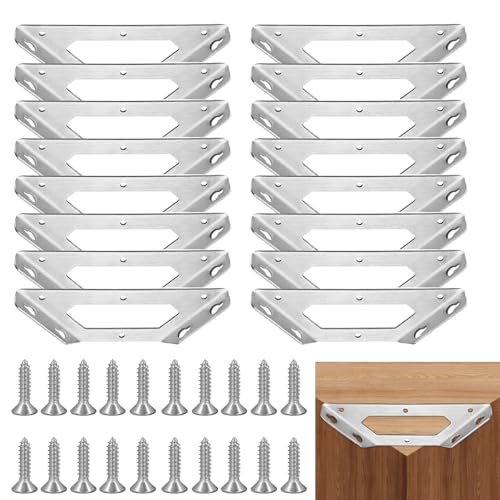16 Stück Edelstahl Eckverbinder Perfekt für Möbelbau Metallene Winkel- und Dreiecksstützen geeignet für Regale Schränke Tische Stühle alle Holzmöbel (M -145mm Länge) von ToKinCen