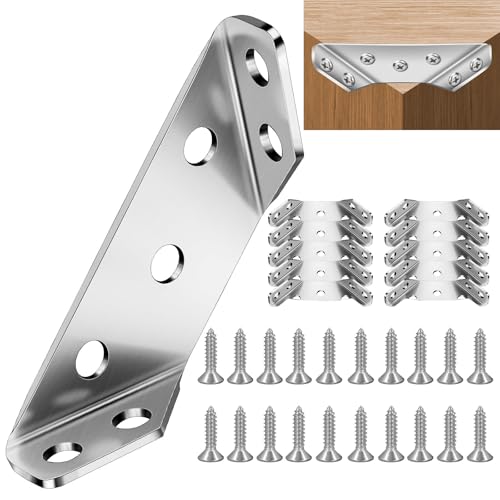 40 Stück Edelstahl Eckverbinder Perfekt für Möbelbau Metallene Winkel- und Dreiecksstützen geeignet für Regale Schränke Tische Stühle alle Holzmöbel Mit solider Dreieck-Form Eckklammer für sichere Ver von ToKinCen